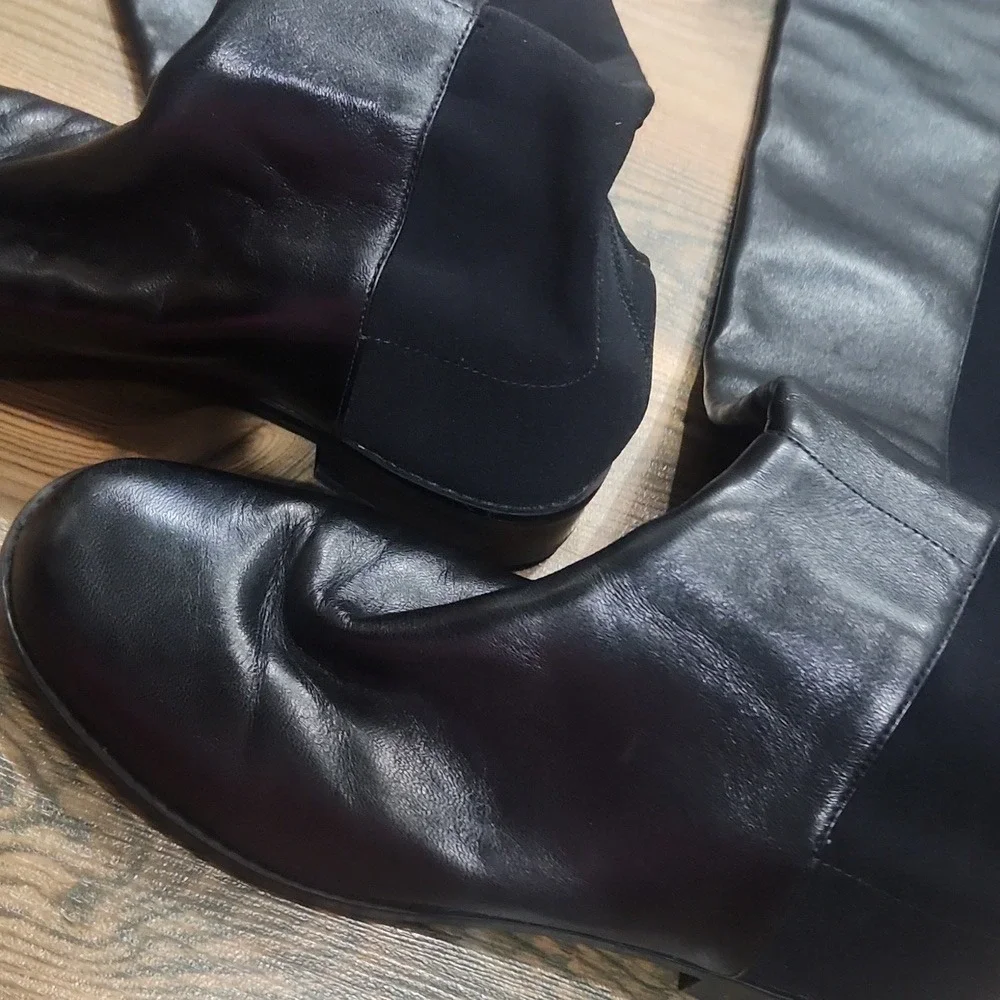 Stuart Weitzman 5050 Over The Knee Leather Boot Black Iconic Stretchy Luxury 8.5